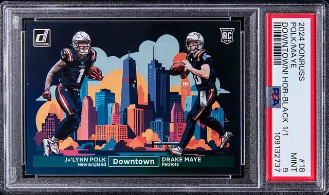 2024 Panini Donruss Drake Maye/Ja'Lynn Polk Downtown Horizontal Black #18 card image