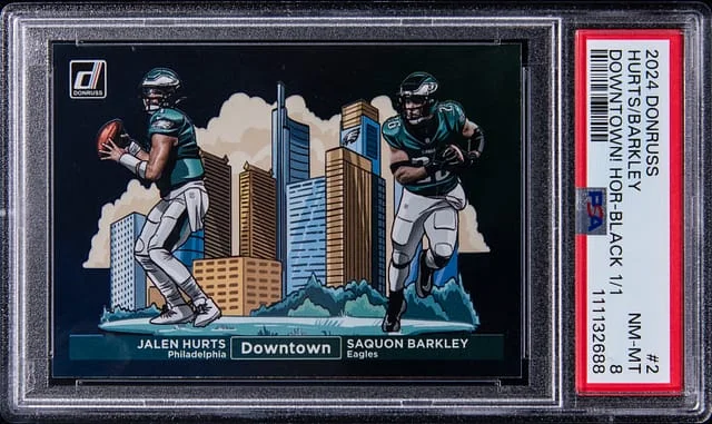 2024 Panini Donruss Jalen Hurts/Saquon Barkley Downtown! Horizontal Black #2 card image