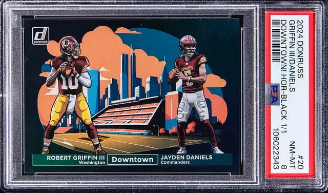 2024 Panini Donruss Jayden Daniels/Robert Griffin III Downtown! Horizontal Black #20 card image