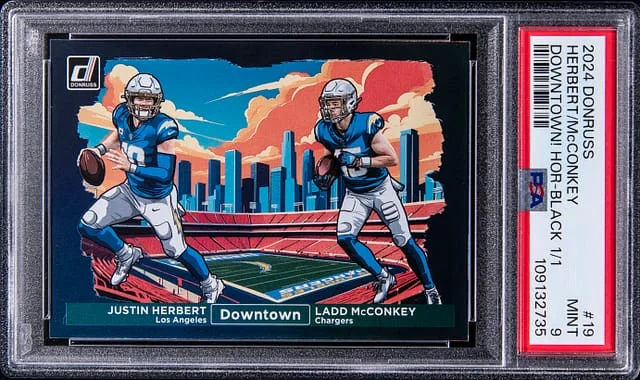 2024 Panini Donruss Justin Herbert/Ladd McConkey Downtown Horizontal Black #19 card image