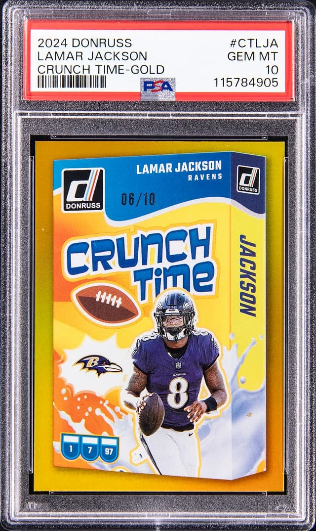 2024 Panini Donruss Lamar Jackson Crunch Time Gold #CTLJA card image