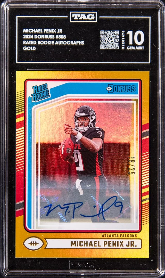 2024 Panini Donruss Michael Penix Jr. Rated Autographs-Gold #308 card image