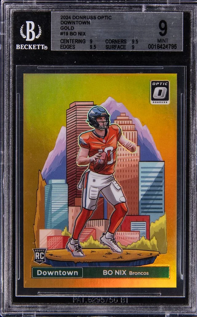 2024 Panini Donruss Optic Bo Nix Downtown! Gold Vinyl Prizm #19 card image