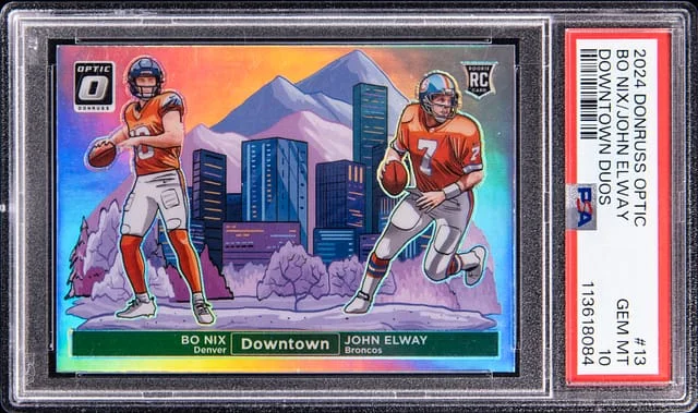 2024 Panini Donruss Optic Bo Nix/John Elway Downtown Duos #13 card image