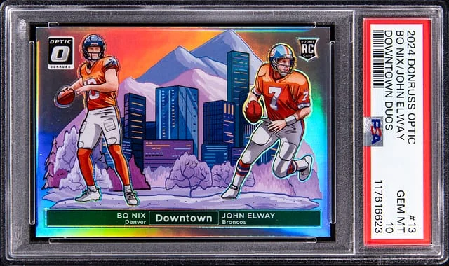 2024 Panini Donruss Optic Bo Nix/John Elway Dual Downtown Duos #13 card image