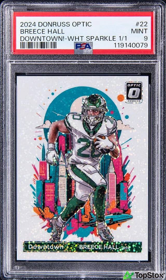 2024 Panini Donruss Optic Breece Hall Downtown! White Sparkle Prizm #22 card image