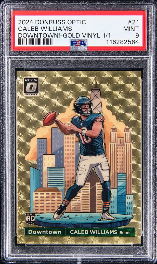2024 Panini Donruss Optic Caleb Williams Downtown! Gold Vinyl #21 card image