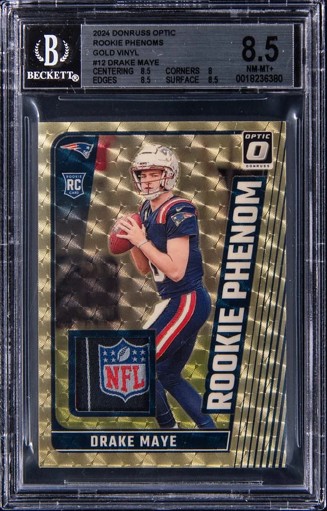 2024 Panini Donruss Optic Drake Maye Phenoms Gold Vinyl #12 card image