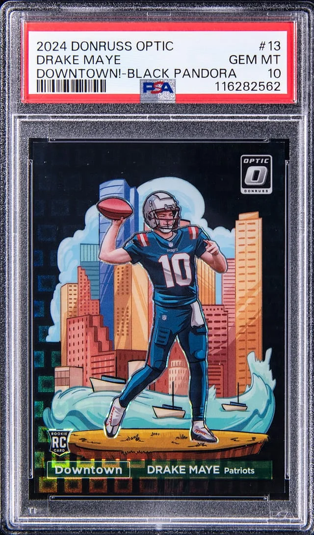 2024 Panini Donruss Optic Drake Maye Downtown! Black Pandora #13 card image