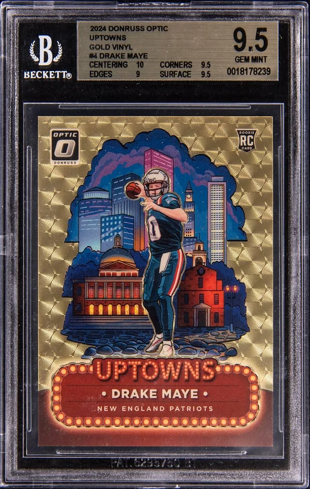 2024 Panini Donruss Optic Drake Maye Uptowns Gold Vinyl Prizm #4 card image