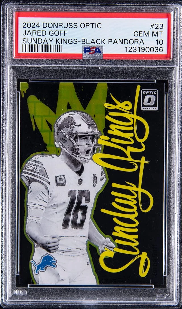 2024 Panini Donruss Optic Jared Goff Sunday Kings Black Pandora #23 card image