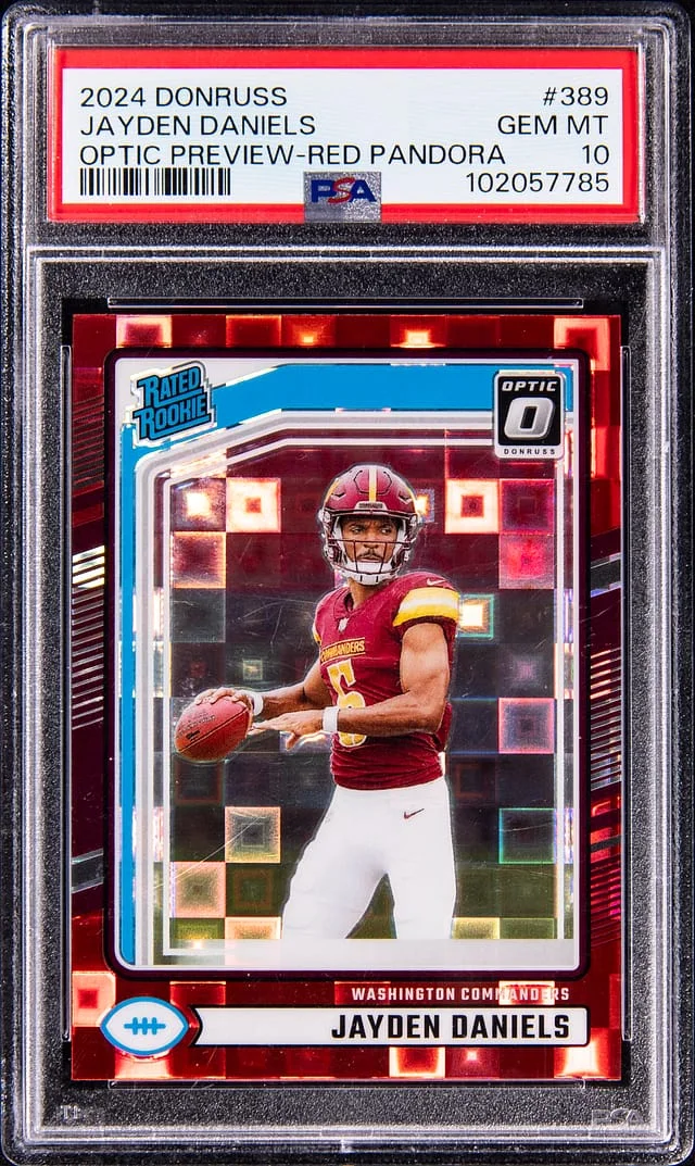 2024 Panini Donruss Optic Jayden Daniels Preview Red Pandora #389 card image