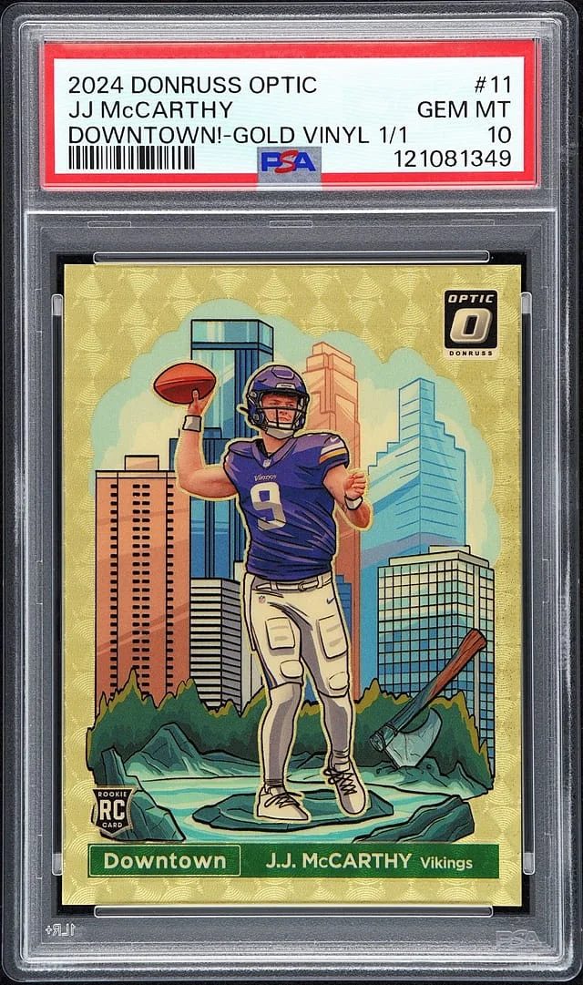 2024 Panini Donruss Optic J.J. McCarthy Downtown! Gold Vinyl #11 card image