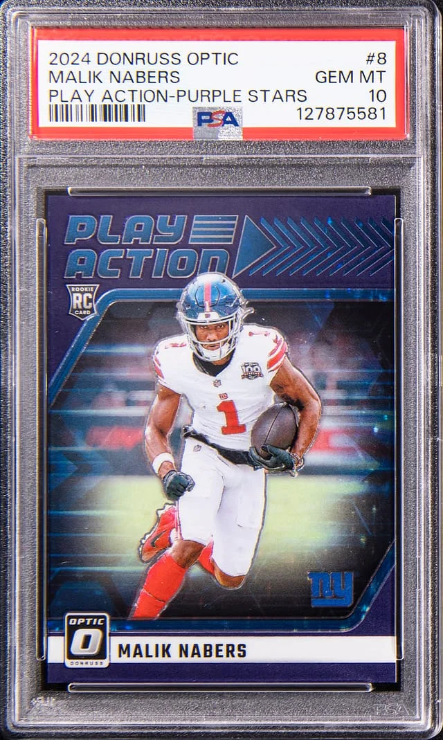 2024 Panini Donruss Optic Malik Nabers Play Action Purple Stars #8 card image