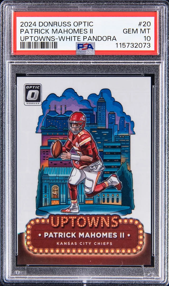 2024 Panini Donruss Optic Patrick Mahomes II Uptowns White Sparkle Prizm #20 card image