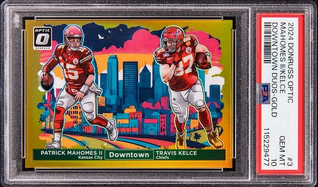 2024 Panini Donruss Optic Patrick Mahomes II/Travis Kelce Downtown Duos Gold #3 card image