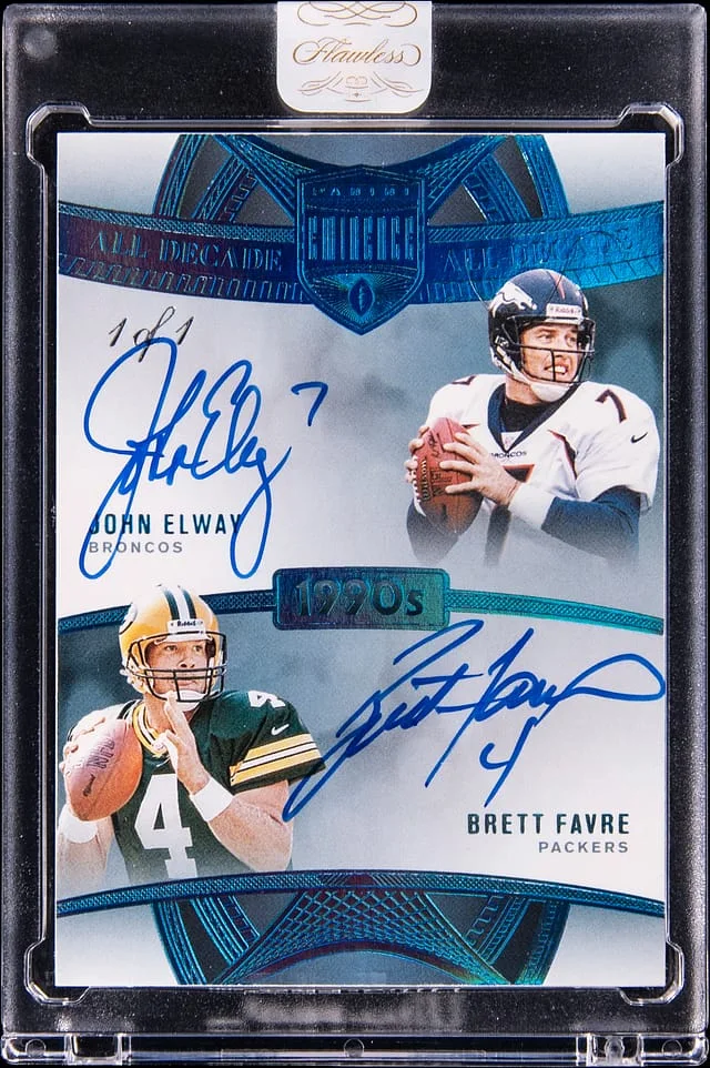 2024 Panini Eminence John Elway/ Brett Favre 1990s All-Decade Dual Autographs #ADD-90S1 card image