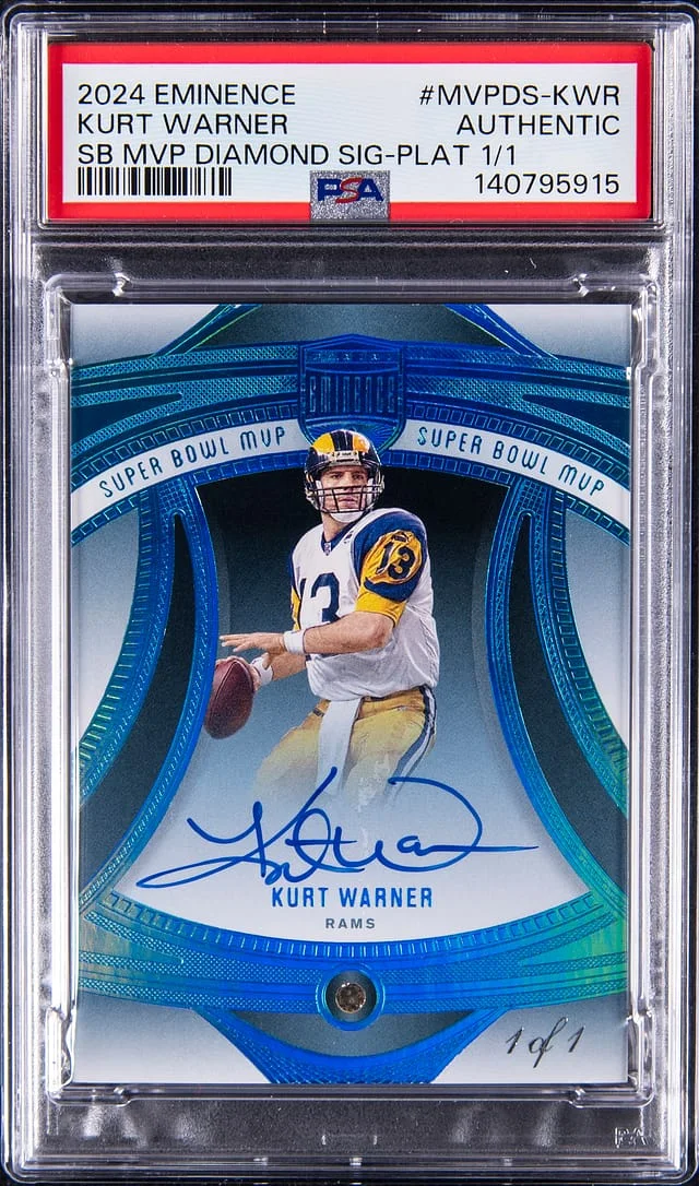 2024 Panini Eminence Kurt Warner Super Bowl MVP Diamond Signature Platinum #MVPDS-KWS card image
