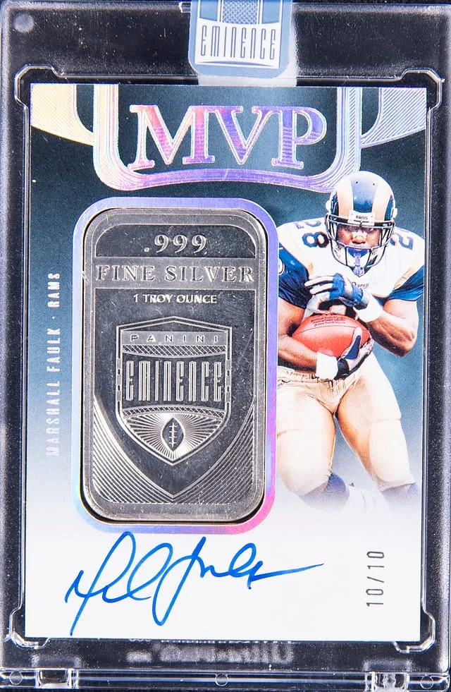 2024 Panini Eminence Marshall Faulk MVP .999 Fine Silver #MVPS-MFK card image