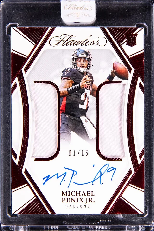2024 Panini Encased Michael Penix Jr. Dual Patch Autographs Ruby #RDPA-MPJ card image