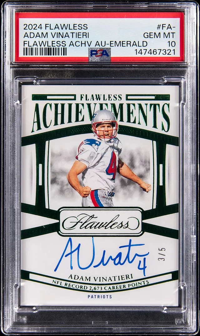 2024 Panini Flawless Adam Vinatieri Flawless Achievements Autographs Emerald #FA-AVI card image