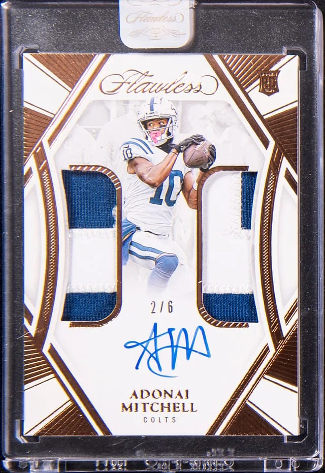 2024 Panini Flawless Adonai Mitchell Dual Patch Autographs Bronze #RDPA-AML card image