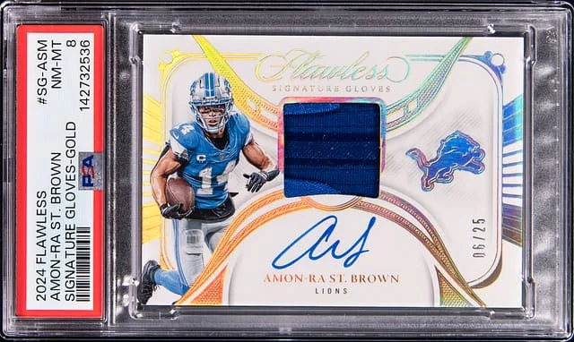 2024 Panini Flawless Amon-Ra St. Brown Signature Gloves Gold #SG-ASM card image