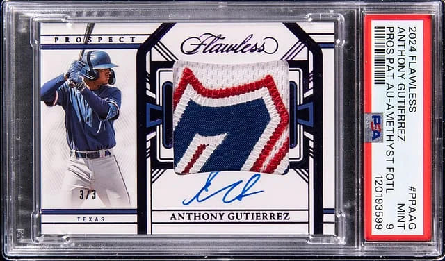 2024 Panini Flawless Anthony Gutierrez Prospect Patch Autograph Amethyst 1st Off the Line (FOTL) #PPA-AG card image