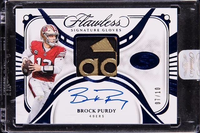 2024 Panini Flawless Brock Purdy Signature Gloves Sapphire #SG-BPY card image