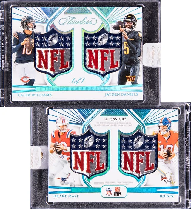2024 Panini Flawless Caleb Williams/Jayden Daniels/Drake Maye/Bo Nix Quad NFL Shield #QNS-QB2 card image