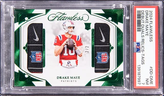 2024 Panini Flawless Drake Maye Debut Duals Relics Tags #DD-DME card image