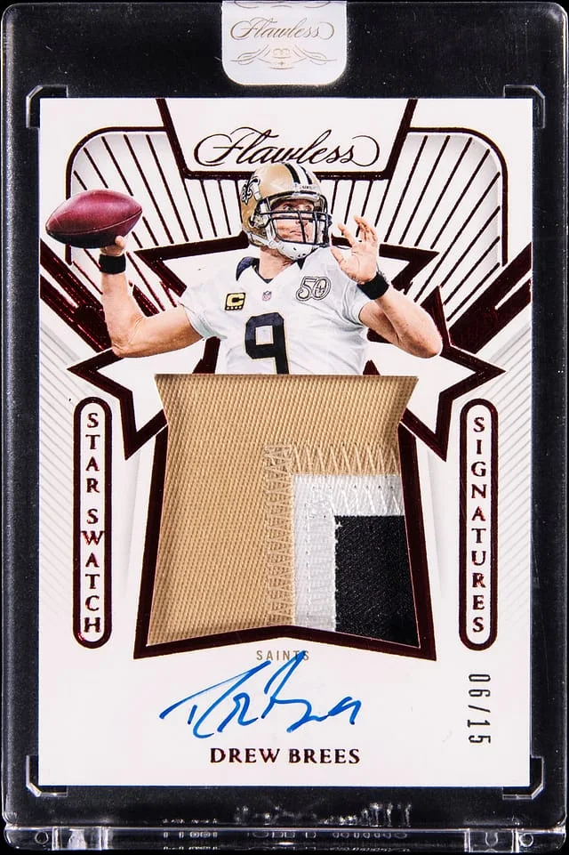 2024 Panini Flawless Drew Brees Star Swatch Signatures Ruby #SS-DBS card image