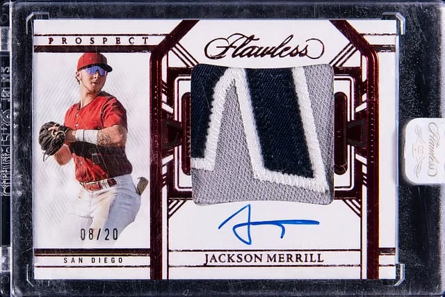 2024 Panini Flawless Jackson Merrill Patch - Panini Encased Prospect Ruby #PPA-JM card image