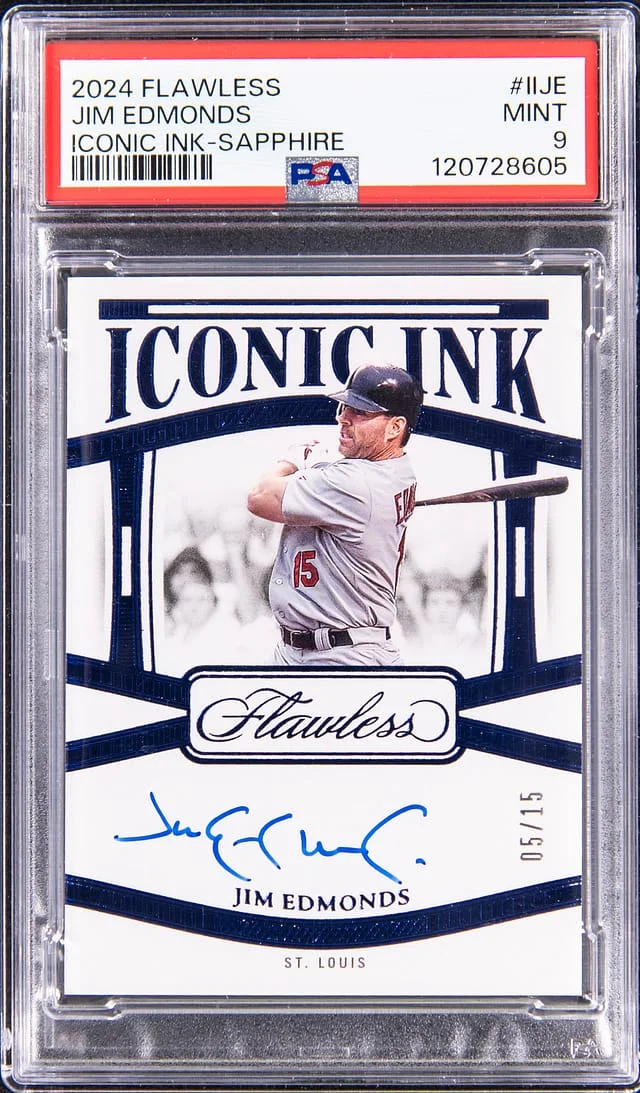 2024 Panini Flawless Jim Edmonds Iconic Ink-Sapphire #IIJE card image