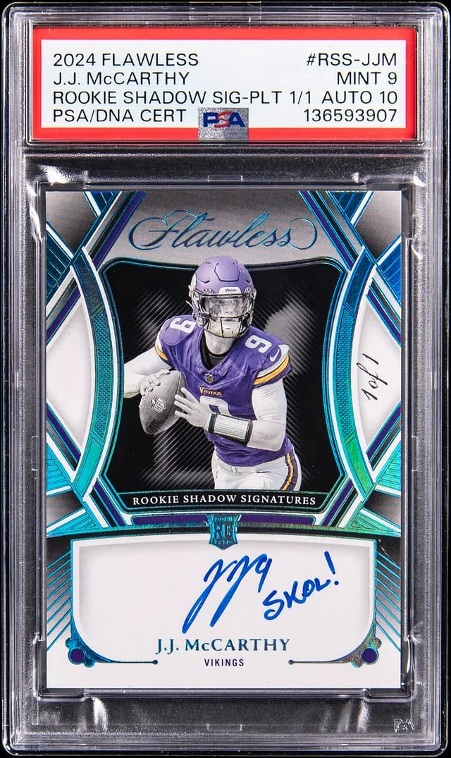2024 Panini Flawless J.J. McCarthy Shadow Signatures Platinum #RSS-JJM card image