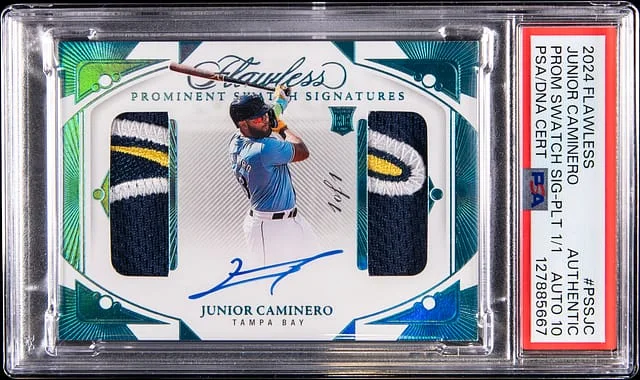 2024 Panini Flawless Junior Caminero Prominent Swatch Signatures Platinum #PSS-JC card image