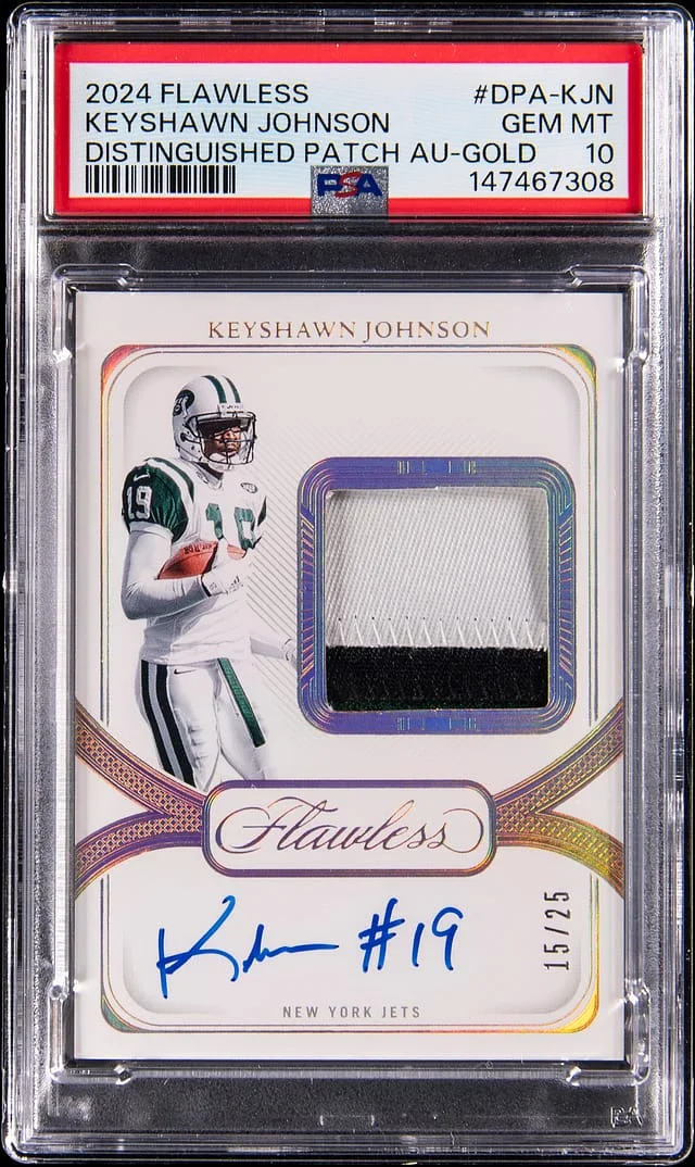2024 Panini Flawless Keyshawn Johnson Distinguished Patch Autographs Gold #DPA-KJN card image