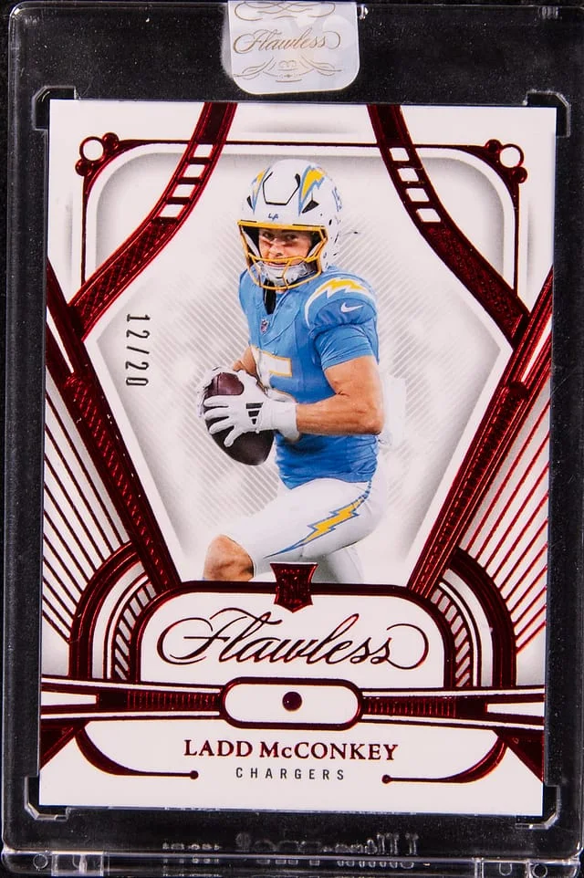 2024 Panini Flawless Ladd McConkey Relic - Panini Encased Ruby #112 card image
