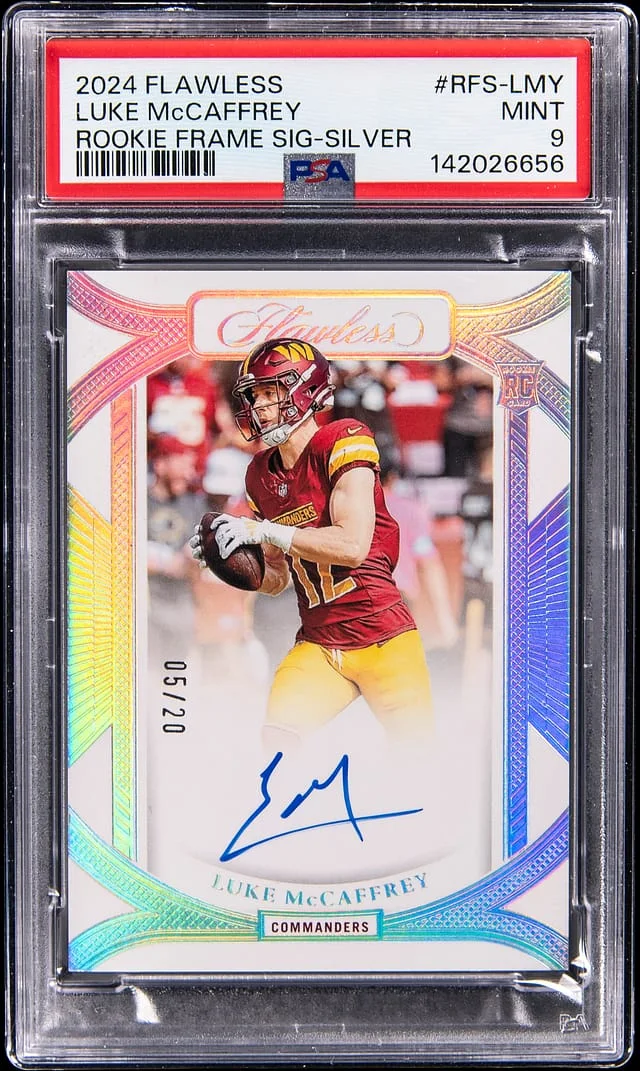 2024 Panini Flawless Luke McCaffrey Frame Signature Silver #RFS-LMY card image