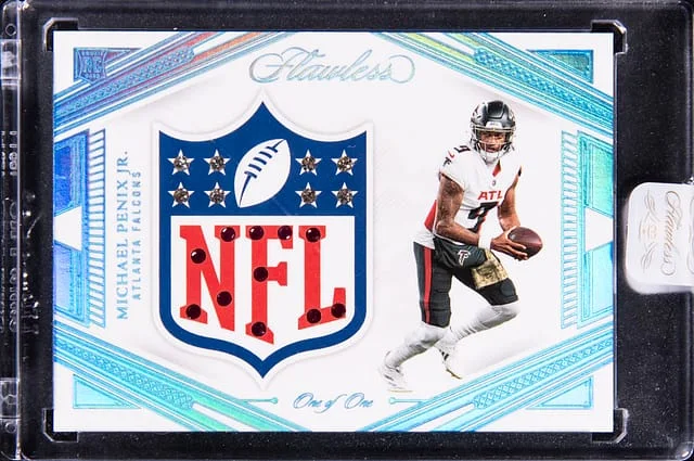2024 Panini Flawless Michael Penix Jr. Gem Relic - Panini Encased NFL Shield Gems #5 card image