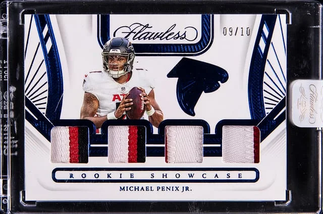 2024 Panini Flawless Michael Penix Jr. Patch - Jersey Number - Panini Encased Showcase Sapphire #RS-MPJ card image