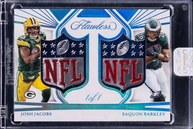2024 Panini Flawless Saquon Barkley/Derrick Henry/Josh Jacobs/Aaron Jones Quad NFL Shields #QNS-RB1 card image