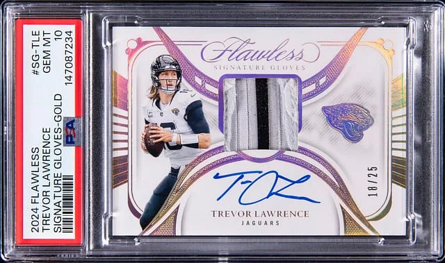 2024 Panini Flawless Trevor Lawrence Signature Gloves Gold #SG-TLE card image