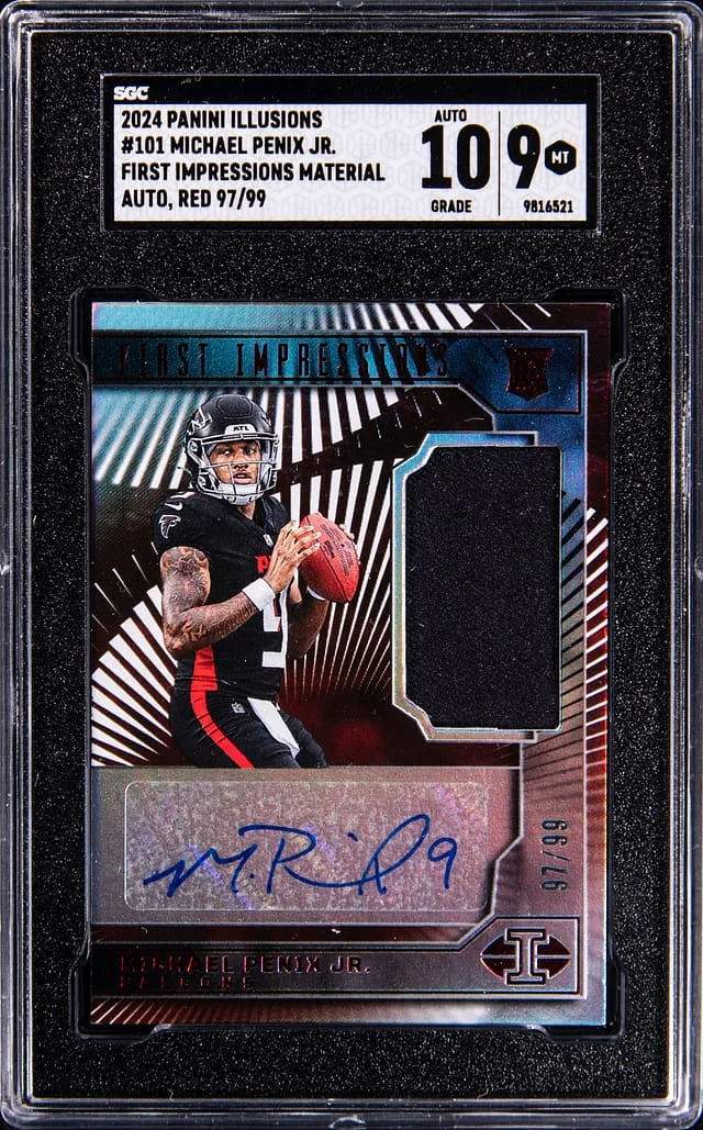 2024 Panini Illusions Michael Penix Jr. First Impressions Material Autograph-Red #101 card image