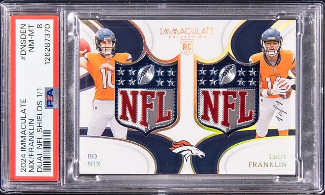 2024 Panini Immaculate Bo Nix/Troy Franklin Dual NFL Shields #DNS-DEN card image