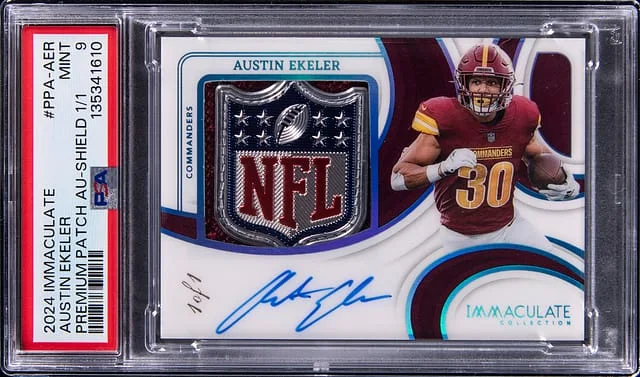 2024 Panini Immaculate Collection Austin Ekeler Premium Patch Autograph NFL Shield #PPA-AER card image