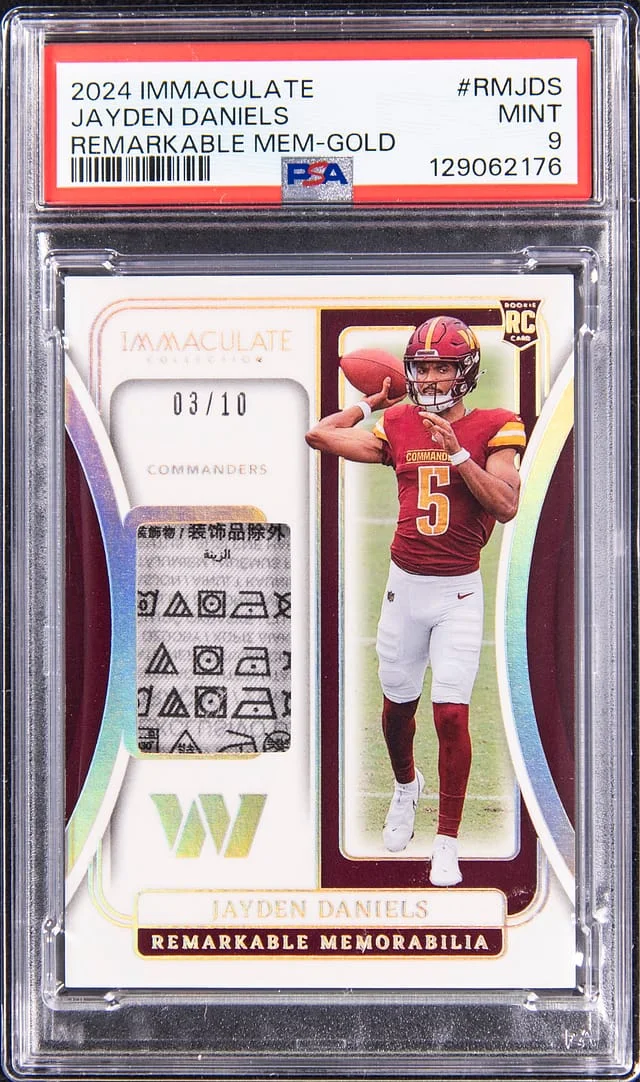 2024 Panini Immaculate Collection Jayden Daniels Remarkable Memorabilia Gold #RM-JDS card image