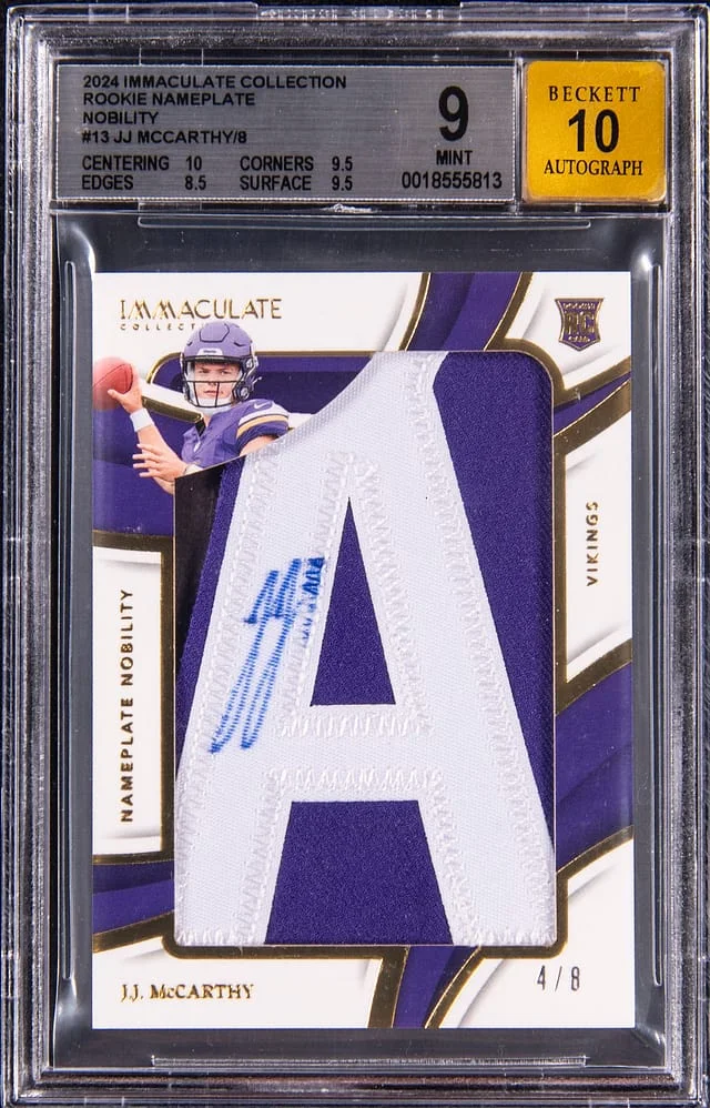 2024 Panini Immaculate Collection J.J. McCarthy Nameplate Nobility Patch Autographs #RNN-JMY card image