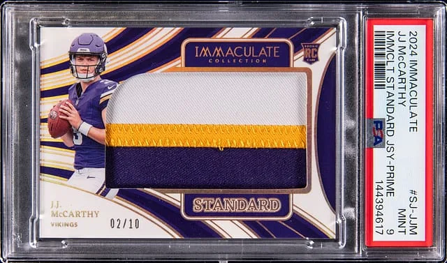 2024 Panini Immaculate Collection J.J. McCarthy Immaculate Standard Jersey Prime #SJ-JJM card image