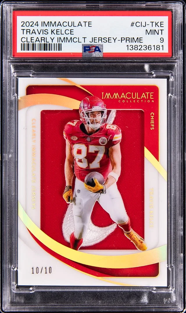 2024 Panini Immaculate Collection Travis Kelce Clearly Immaculate Jersey Prime #CIJ-TKE card image
